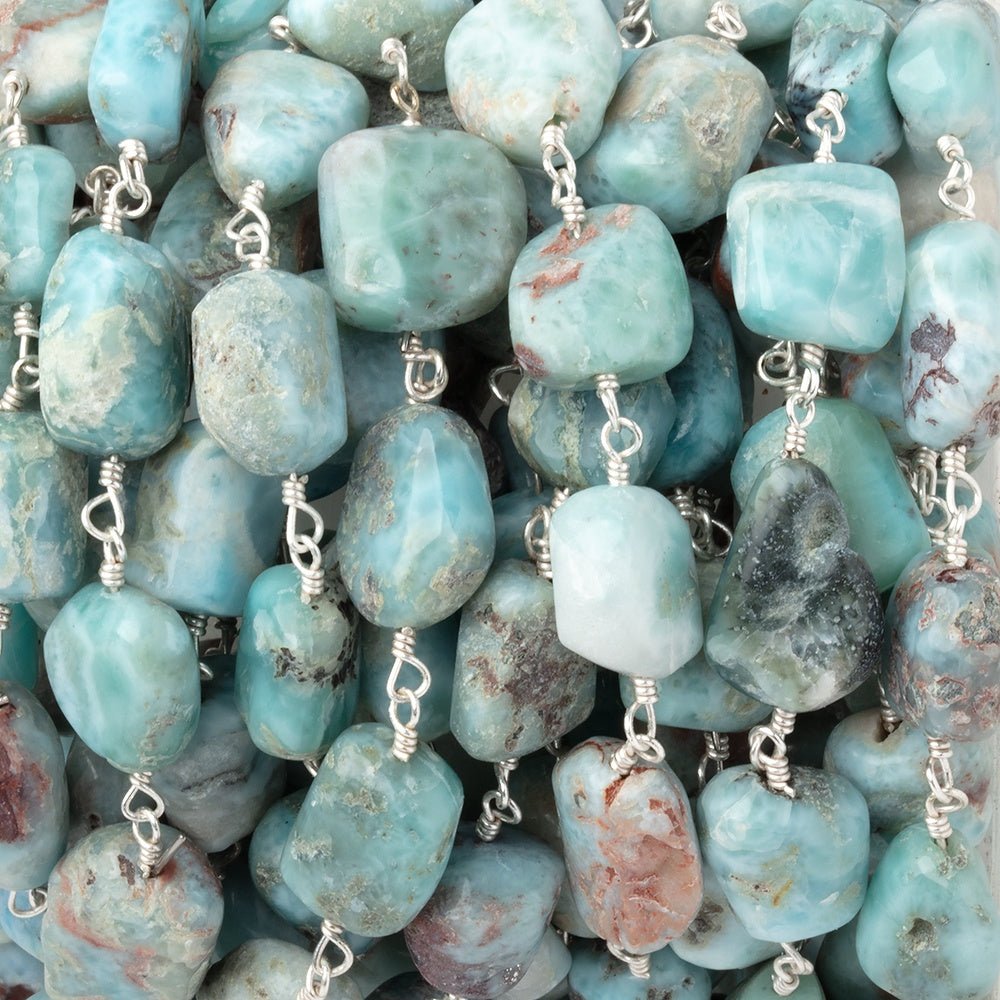 9-11mm Larimar Plain Nuggets on Silver Plated Chain