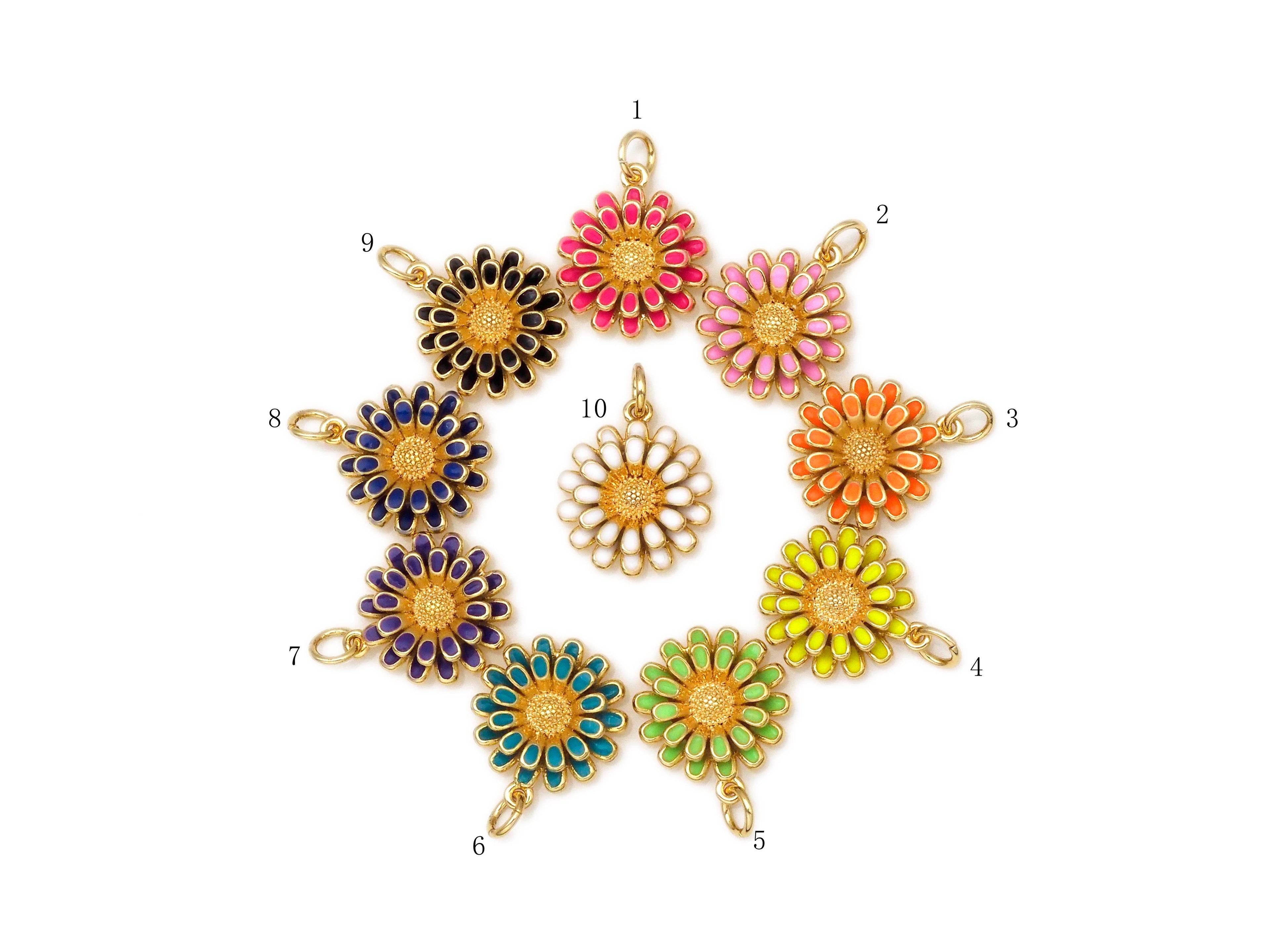 Enamel Daisy Flower Charm - Colorful Pendant 12mm