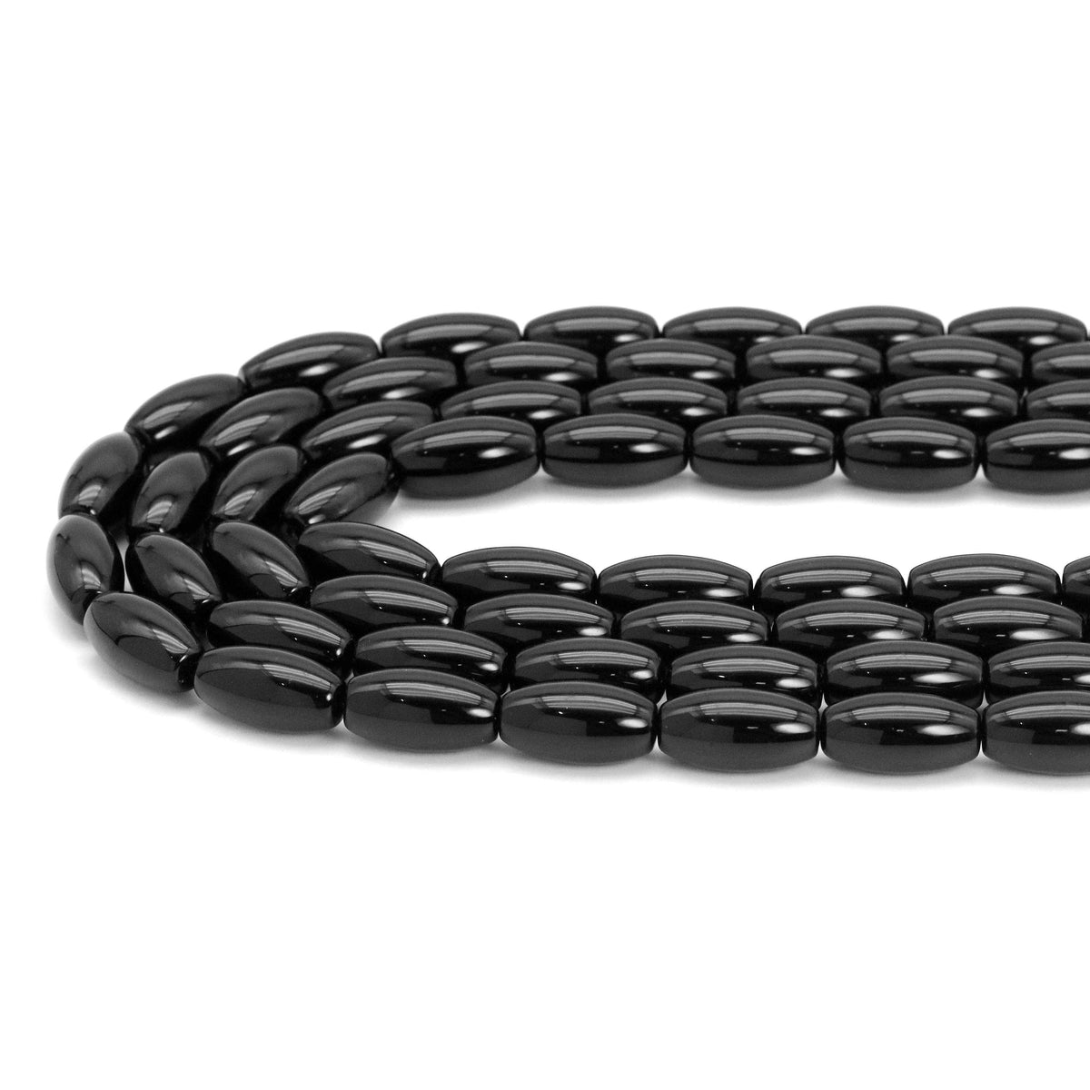Black Onyx Smooth Rice Beads, 8x12–13x25mm Options, 15–16-Inch Strand