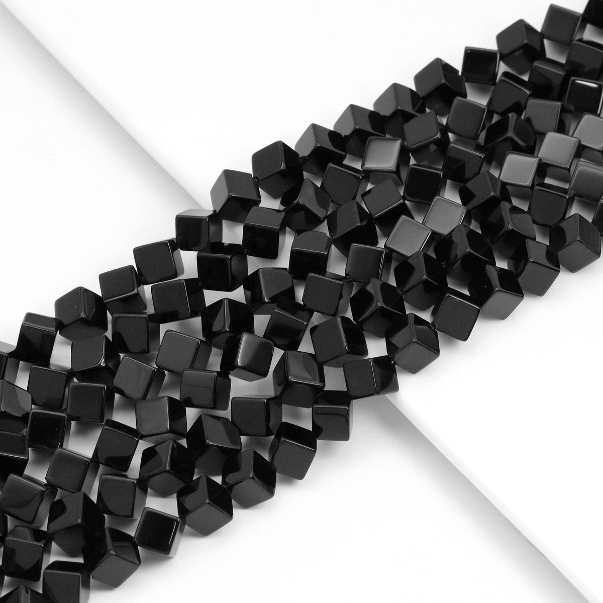 Black Onyx Smooth Diamond-Shaped Beads, 6mm or 8mm, 15–16-Inch Strand