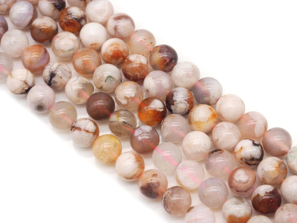 Cherry Blossom Agate Smooth Round Beads, 6–10mm, 15–16-Inch Strand