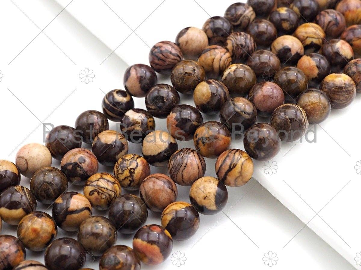 Brown Picture Jasper Smooth Round Beads, 15–16-Inch Strand