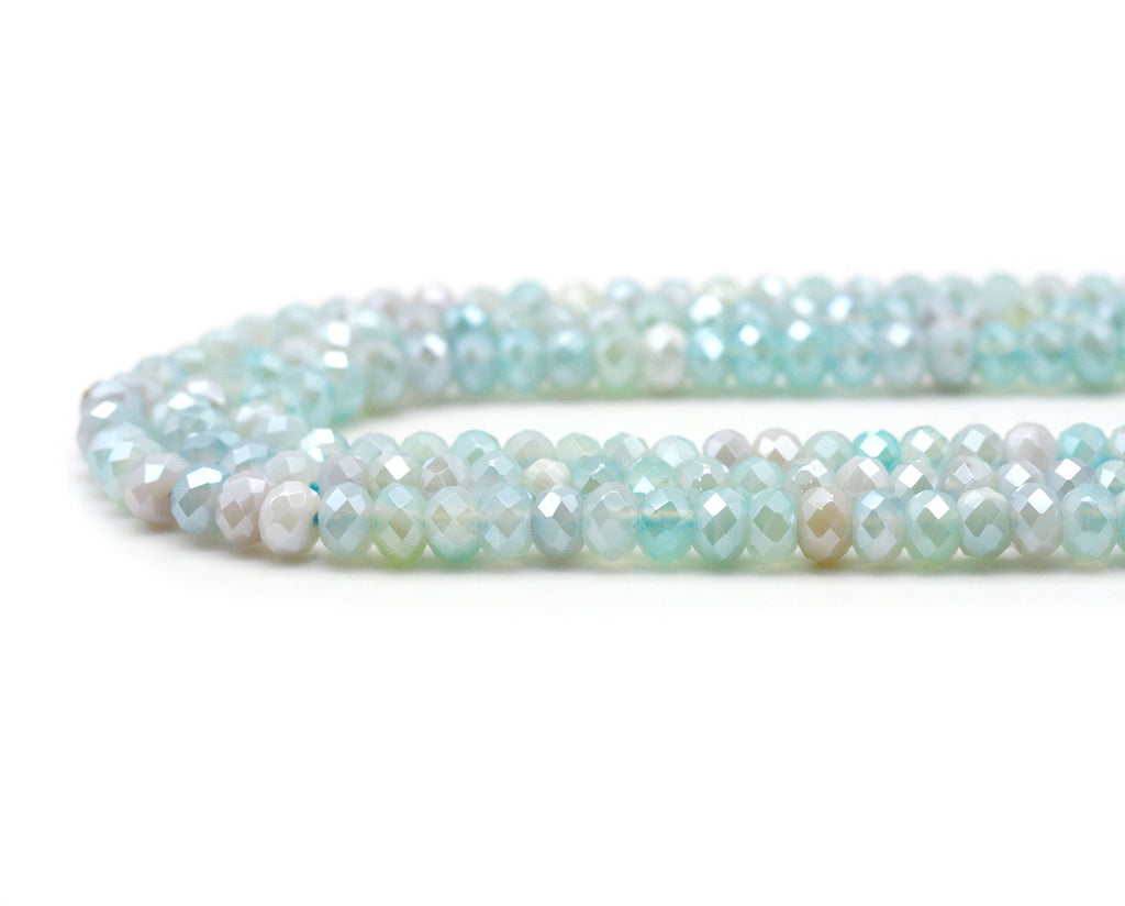Mystic Aqua Blue Banded Agate Faceted Rondelle Beads, 4 × 6mm & 5 × 8mm