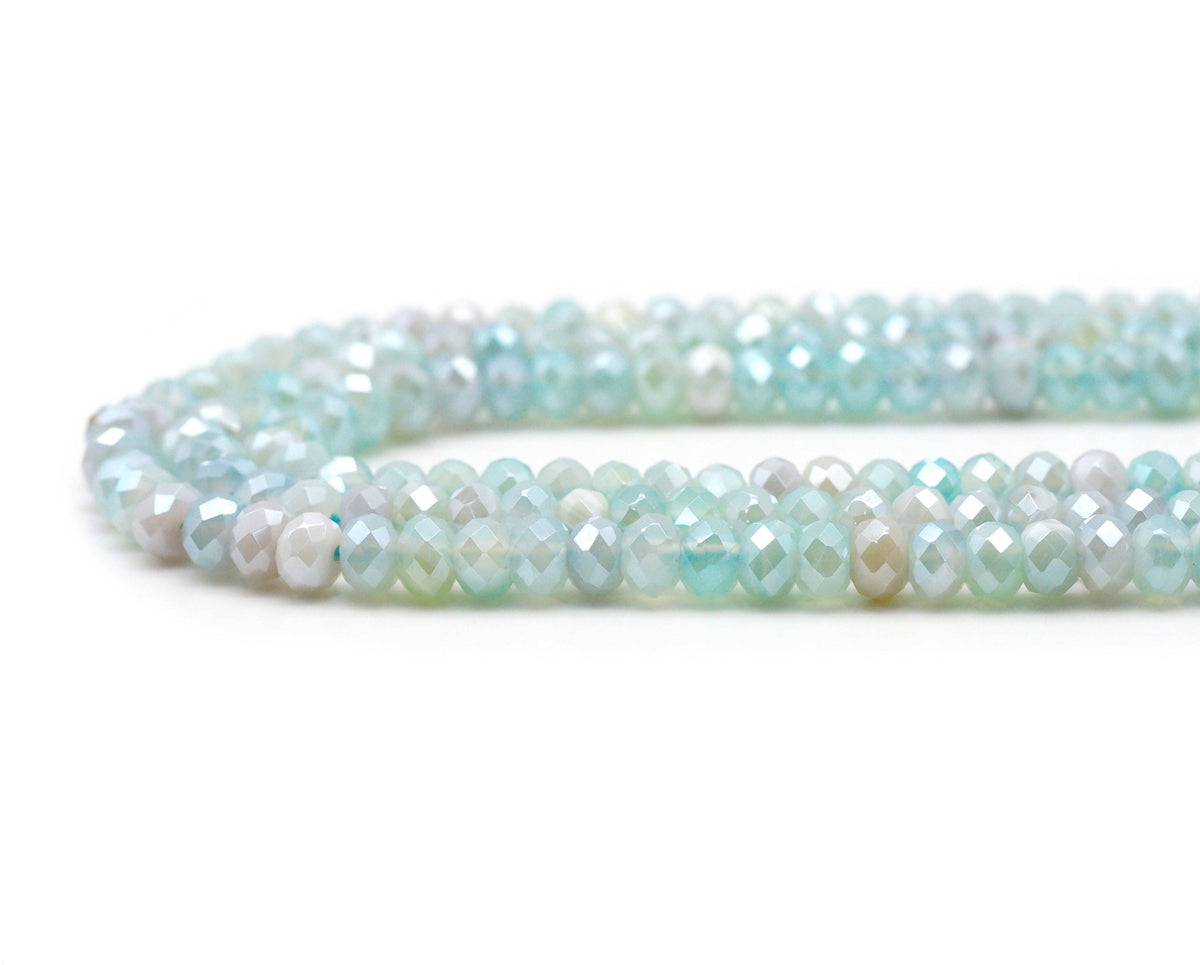 Mystic Aqua Blue Banded Agate Faceted Rondelle Beads, 4 × 6mm & 5 × 8mm