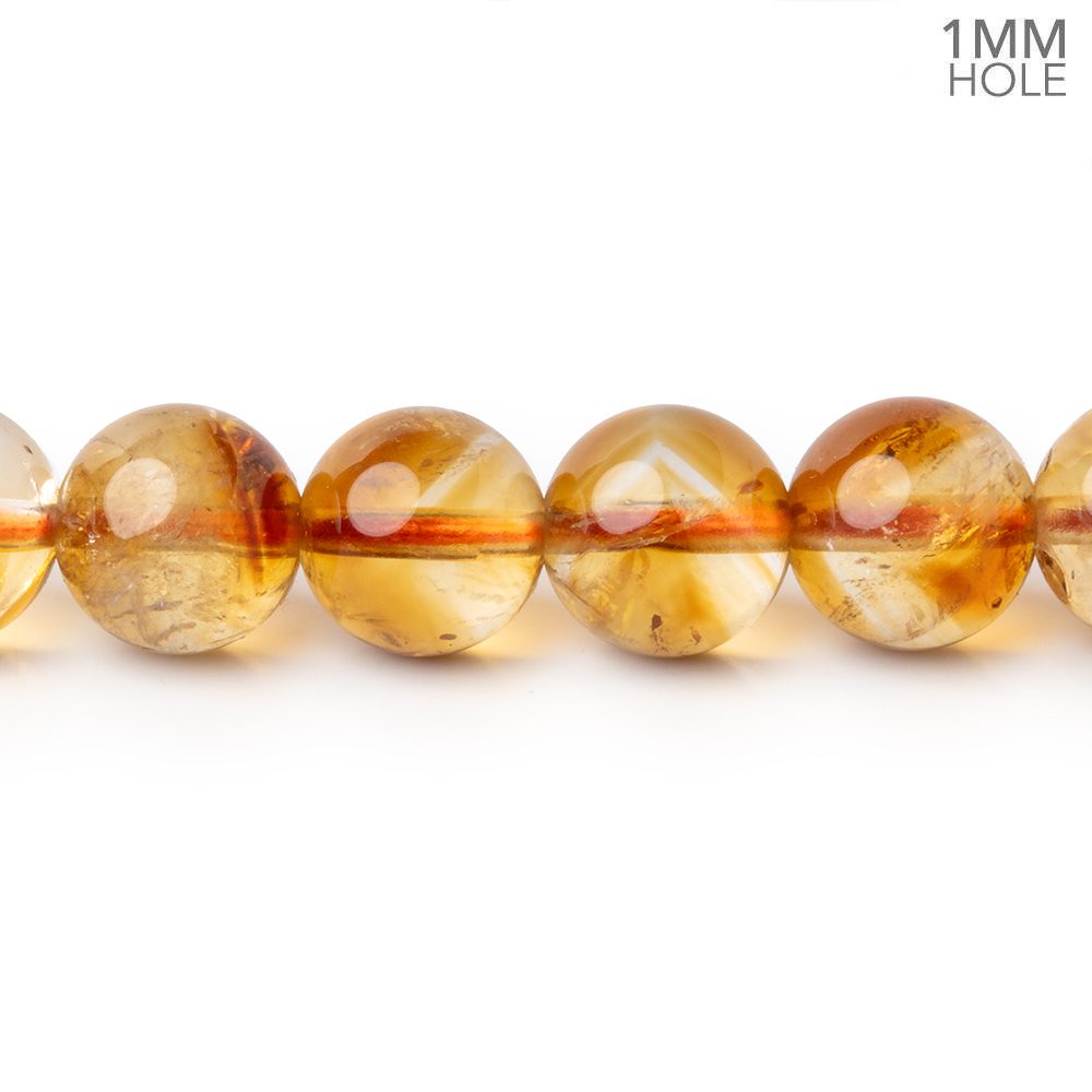 9mm Citrine Smooth Round Beads, 15-Inch Strand, 1mm Holes