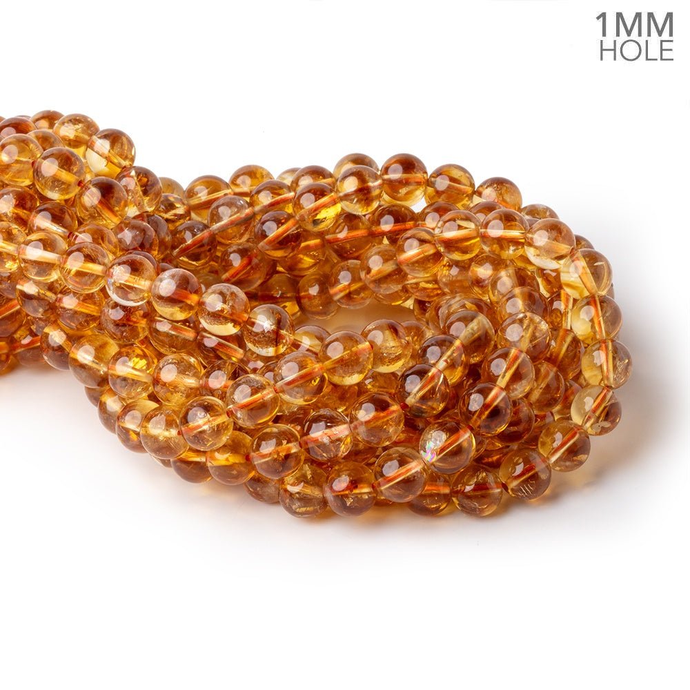 9mm Citrine Smooth Round Beads, 15-Inch Strand, 1mm Holes
