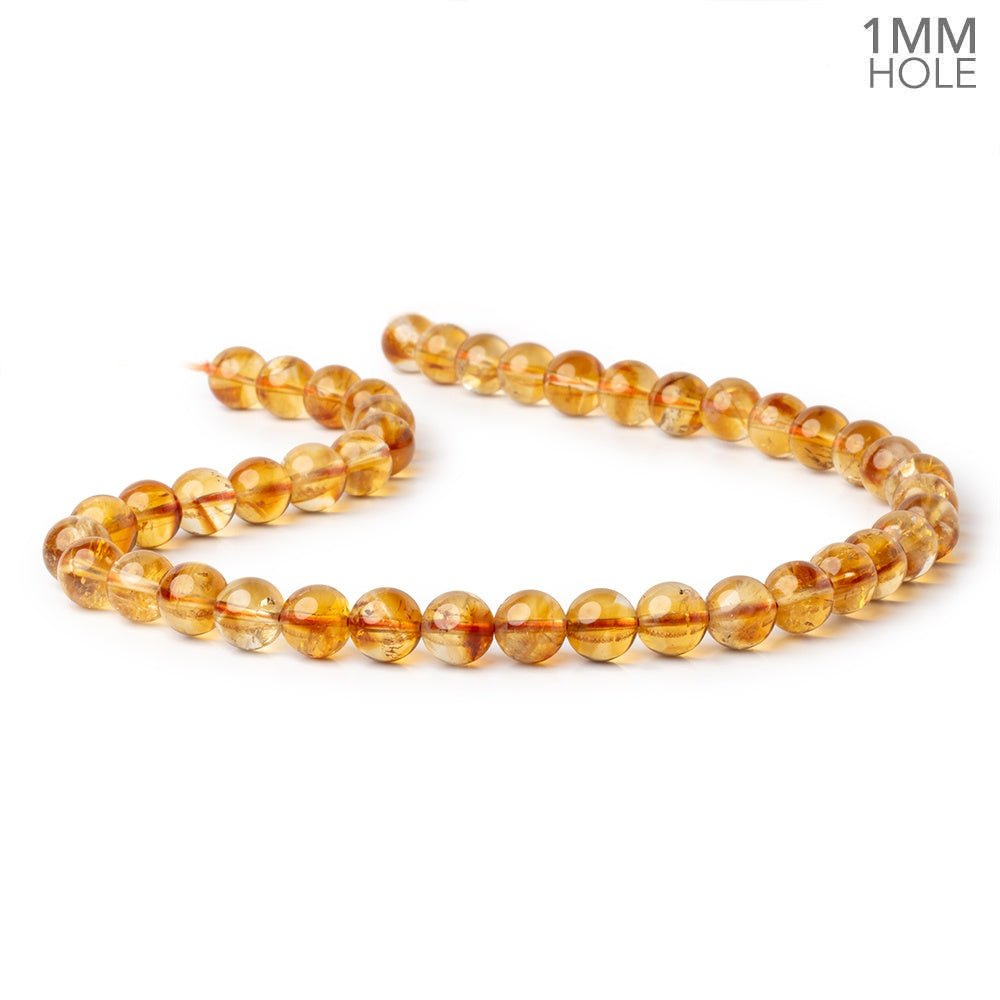 9mm Citrine Smooth Round Beads, 15-Inch Strand, 1mm Holes