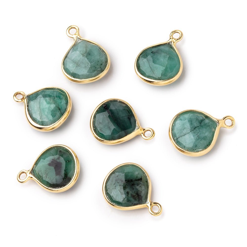 9mm Vermeil Bezel Emerald Faceted Heart Pendant 1 piece