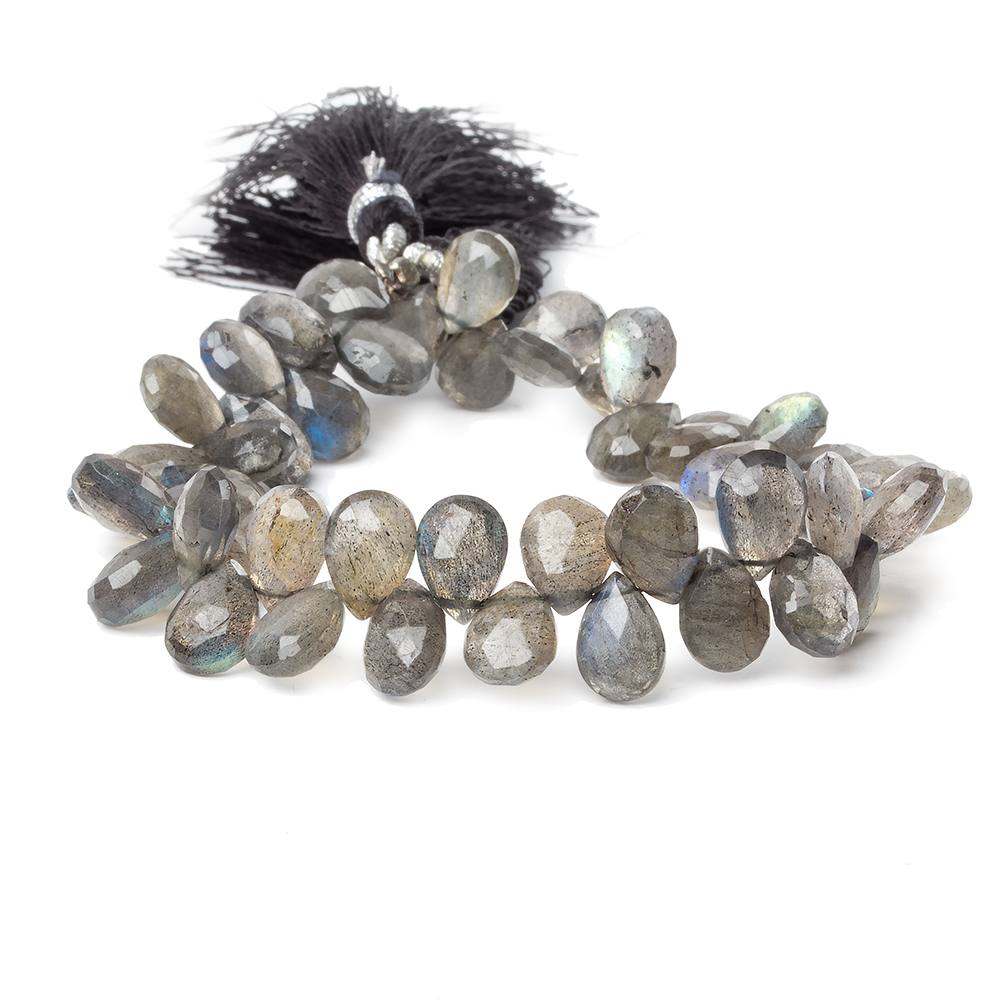 9x7–10x7mm Labradorite Faceted Pear Briolette Beads, 8-Inch Strand