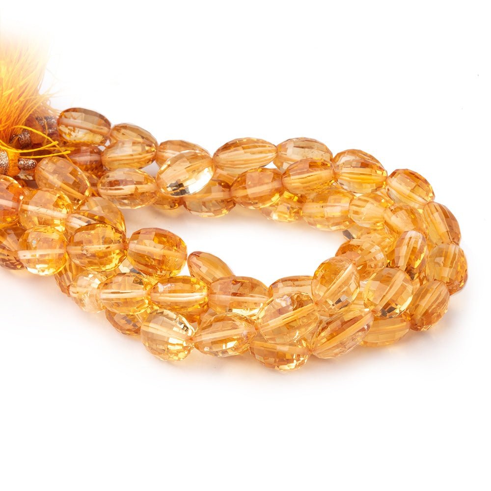 9–13mm Citrine Checkerboard-Faceted Oval Beads, 8-Inch Strand