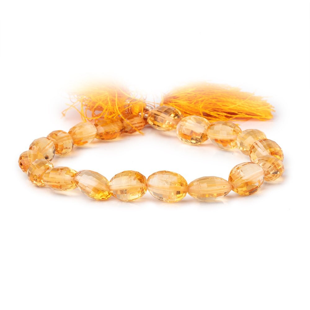9–13mm Citrine Checkerboard-Faceted Oval Beads, 8-Inch Strand