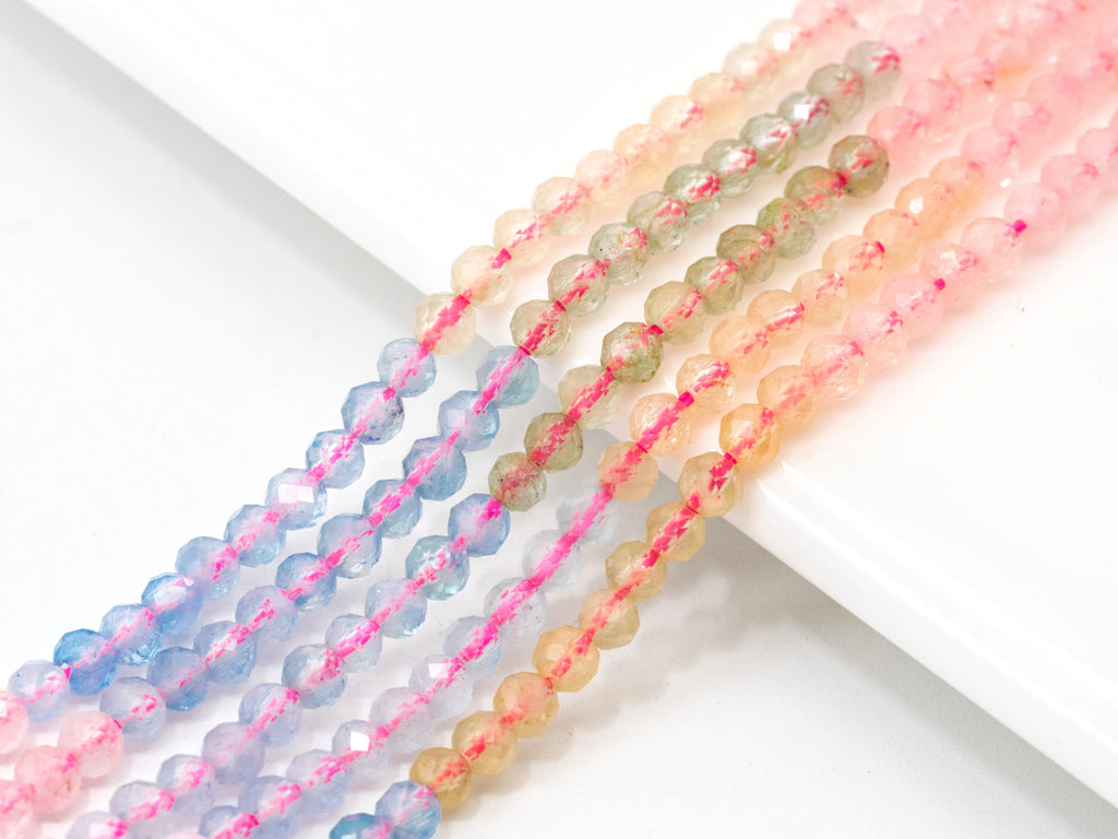 Natural Morganite Faceted Round Beads - 4mm Gemstone Beads 15.5" Strand