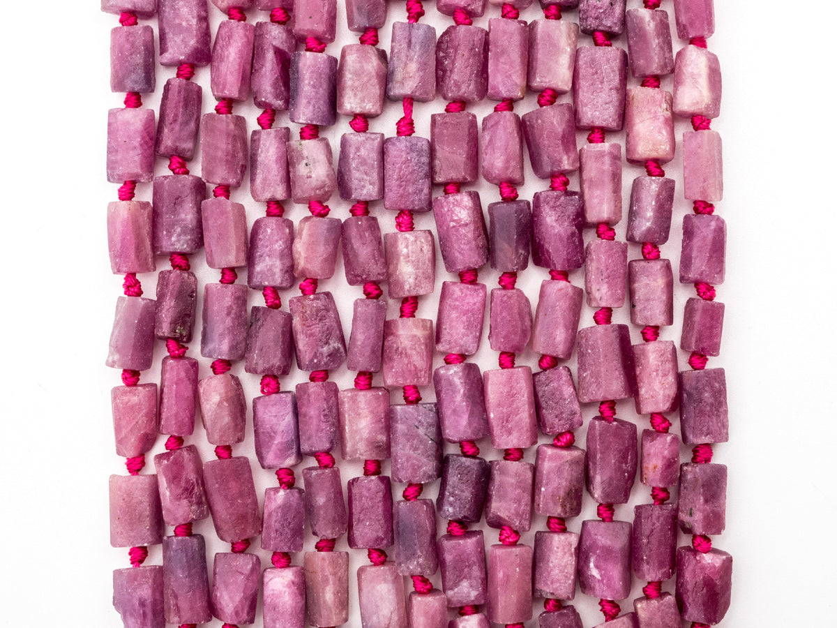 Ruby Smooth Tube Bead Strand – 8–11mm, 15–16 Inches