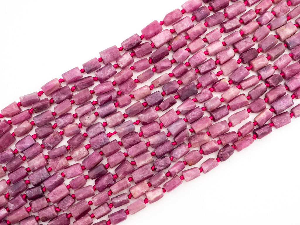 Ruby Smooth Tube Bead Strand – 8–11mm, 15–16 Inches