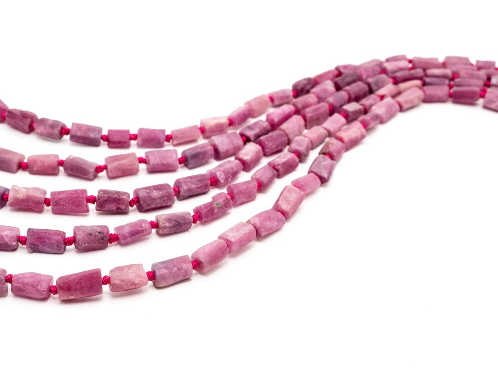 Ruby Smooth Tube Bead Strand – 8–11mm, 15–16 Inches