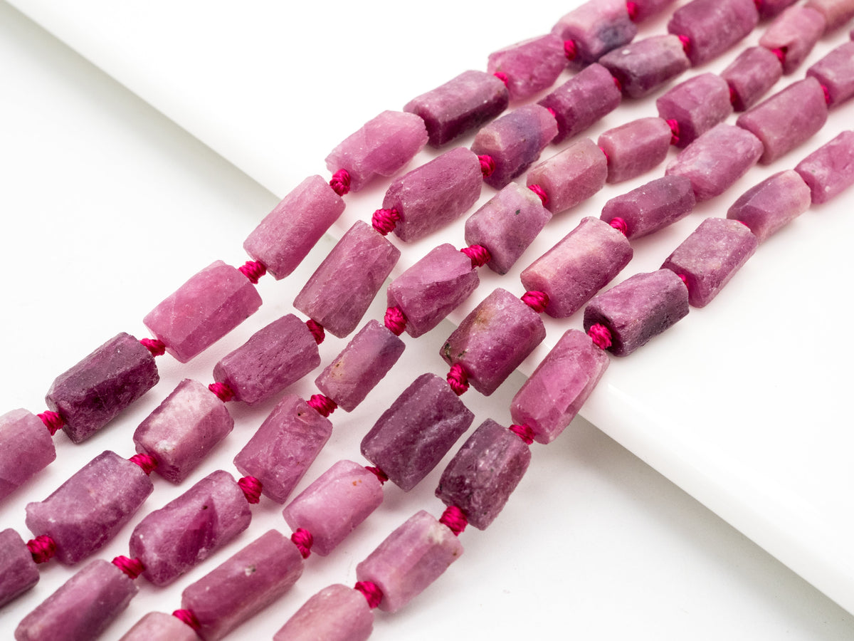 Ruby Smooth Tube Bead Strand – 8–11mm, 15–16 Inches