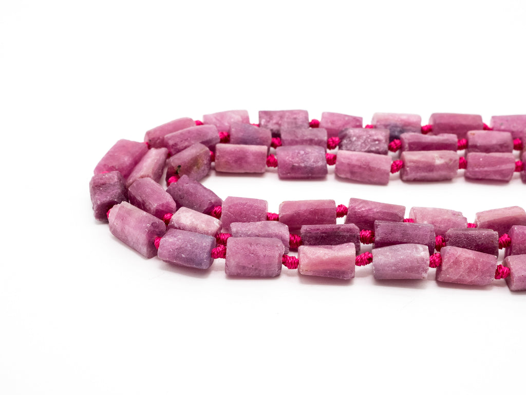 Ruby Smooth Tube Bead Strand – 8–11mm, 15–16 Inches