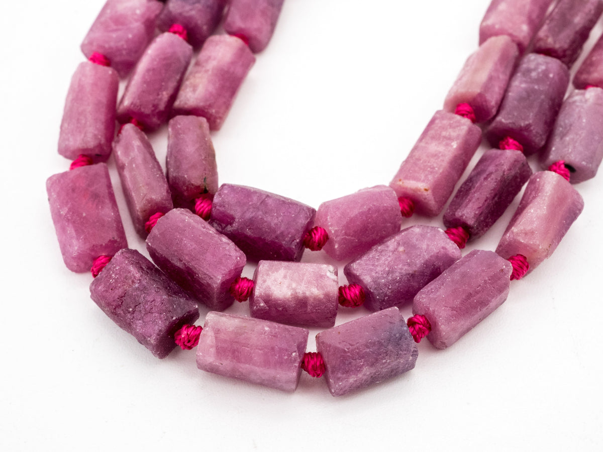 Ruby Smooth Tube Bead Strand – 8–11mm, 15–16 Inches