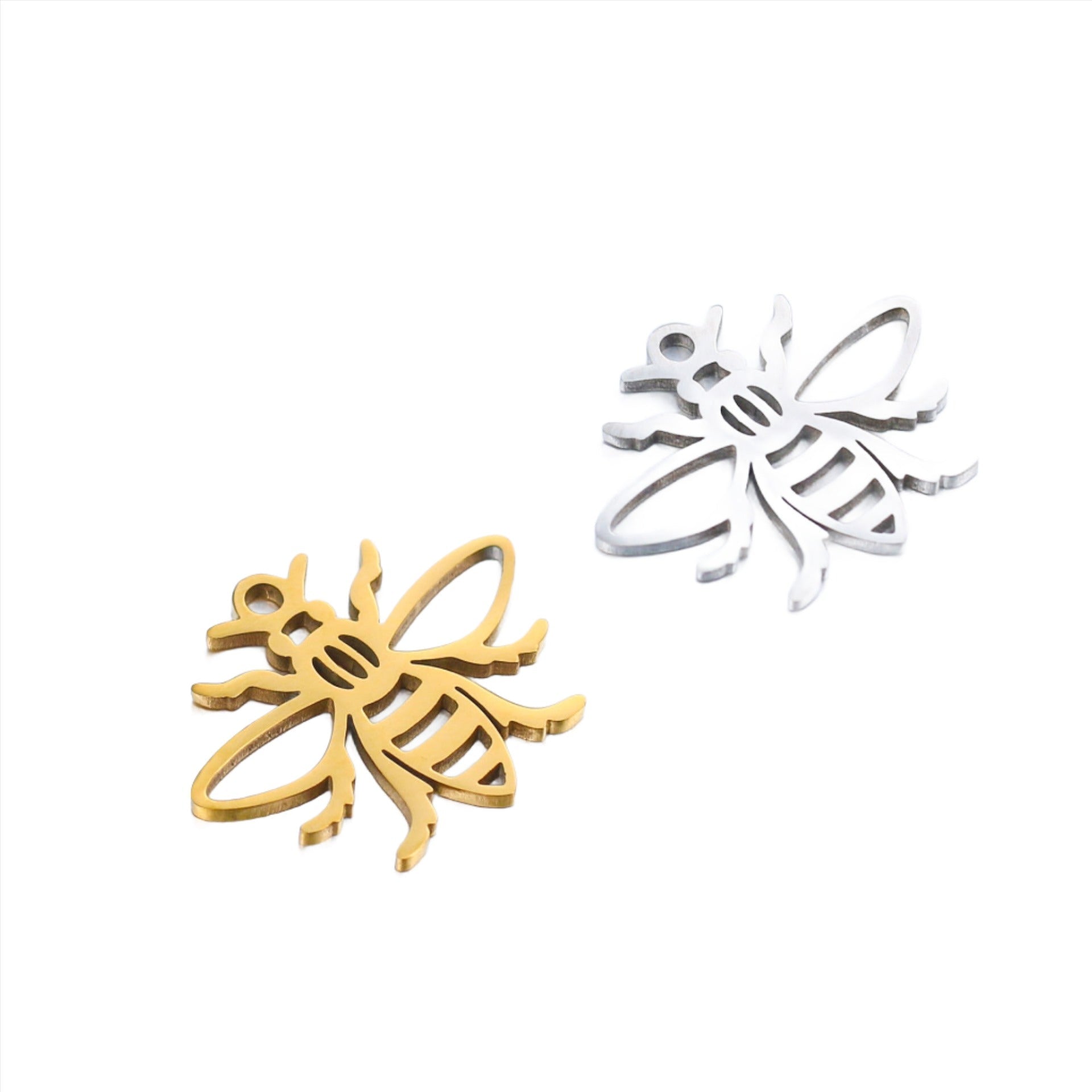 Honey Bee Charm - Measures 15mm x 18.5mm - Sold by the Piece - Available in Silver and Waterproof Gold - SSC8