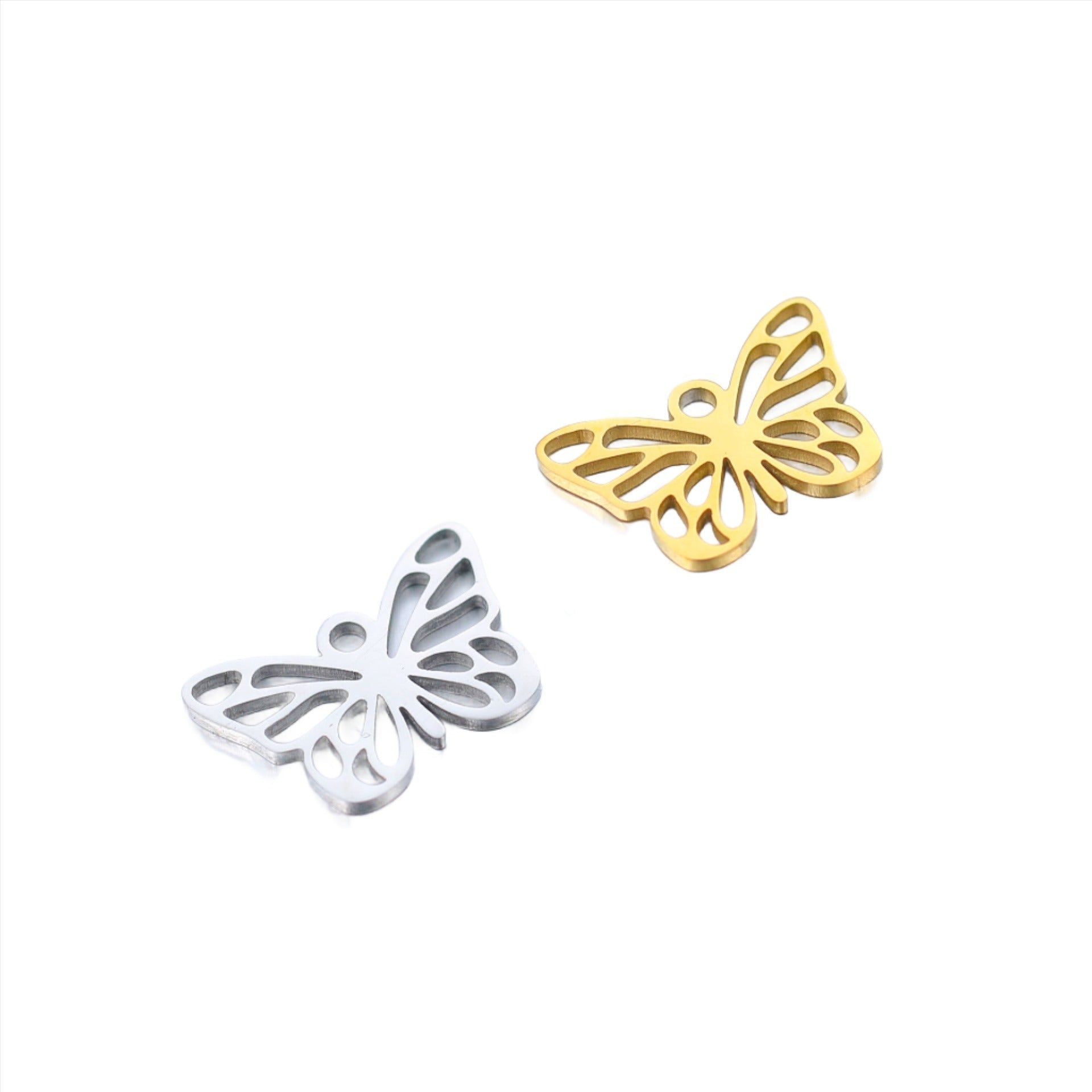 Butterfly Charm With Filigree Styling - Measures 10.5mm x 15mm - Sold by the Piece - Available in Silver and Waterproof Gold - SSC7