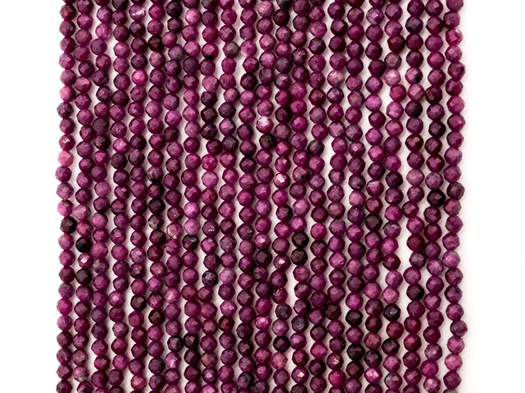 Ruby Faceted Round Bead Strand – 3mm, 15–16 Inches