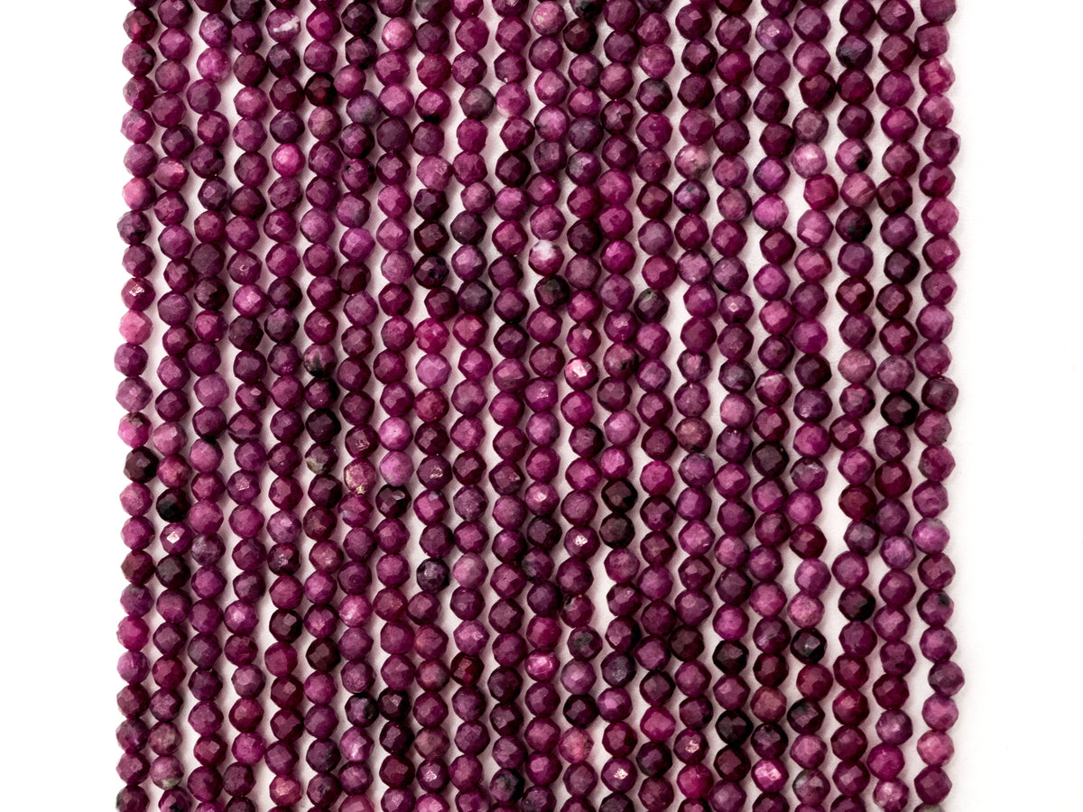 Ruby Faceted Round Bead Strand – 3mm, 15–16 Inches