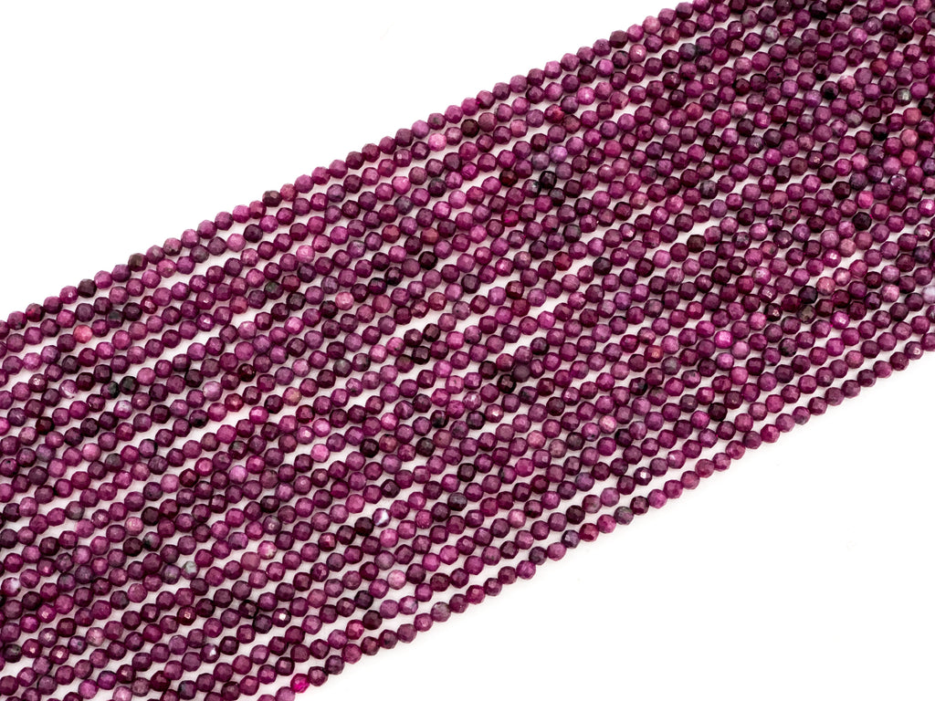 Ruby Faceted Round Bead Strand – 3mm, 15–16 Inches