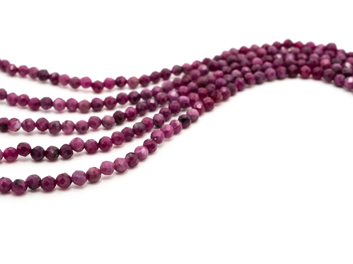 Ruby Faceted Round Bead Strand – 3mm, 15–16 Inches