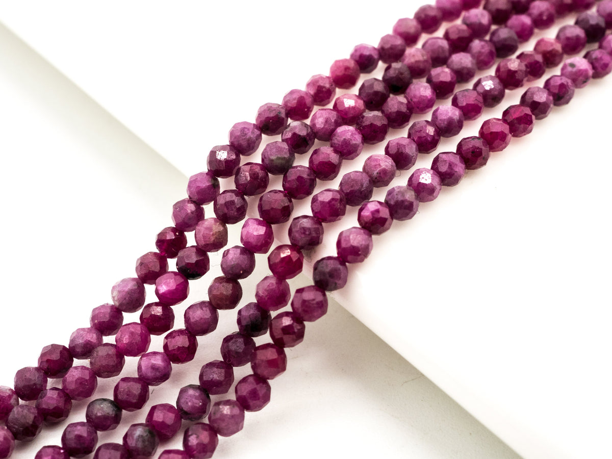 Ruby Faceted Round Bead Strand – 3mm, 15–16 Inches