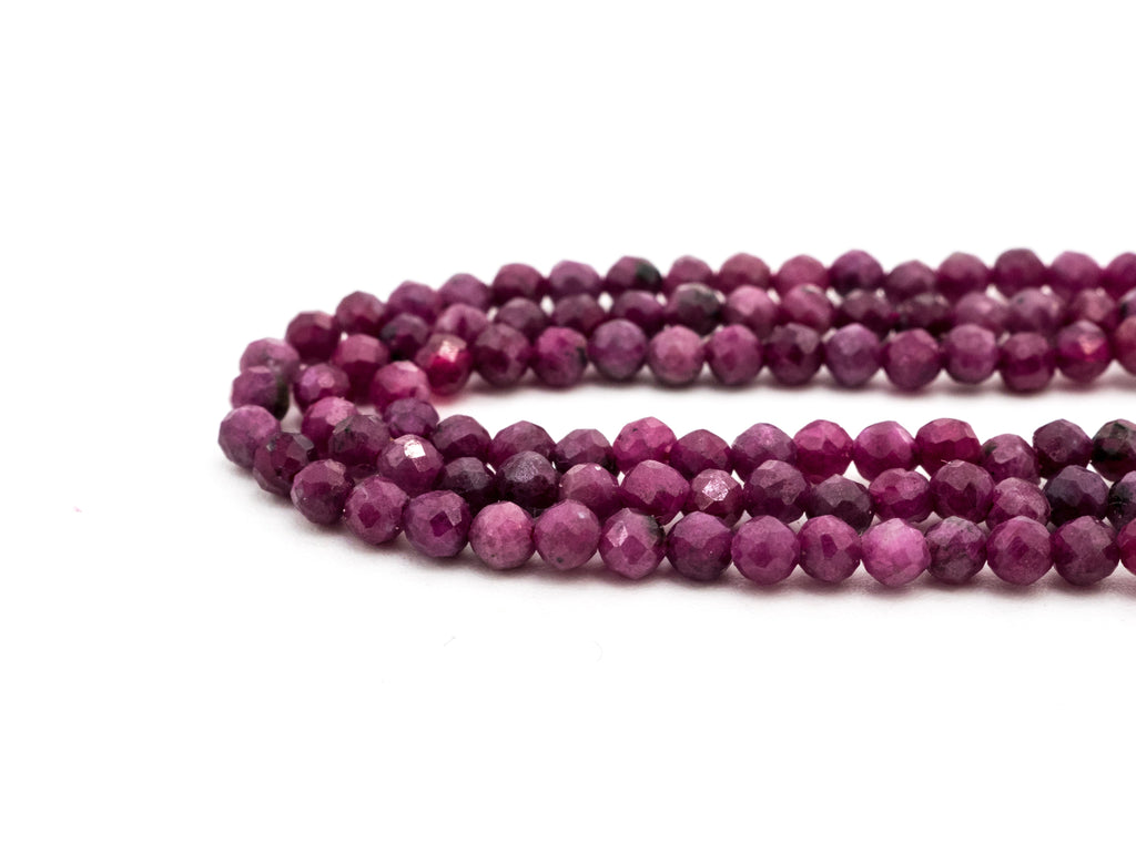 Ruby Faceted Round Bead Strand – 3mm, 15–16 Inches
