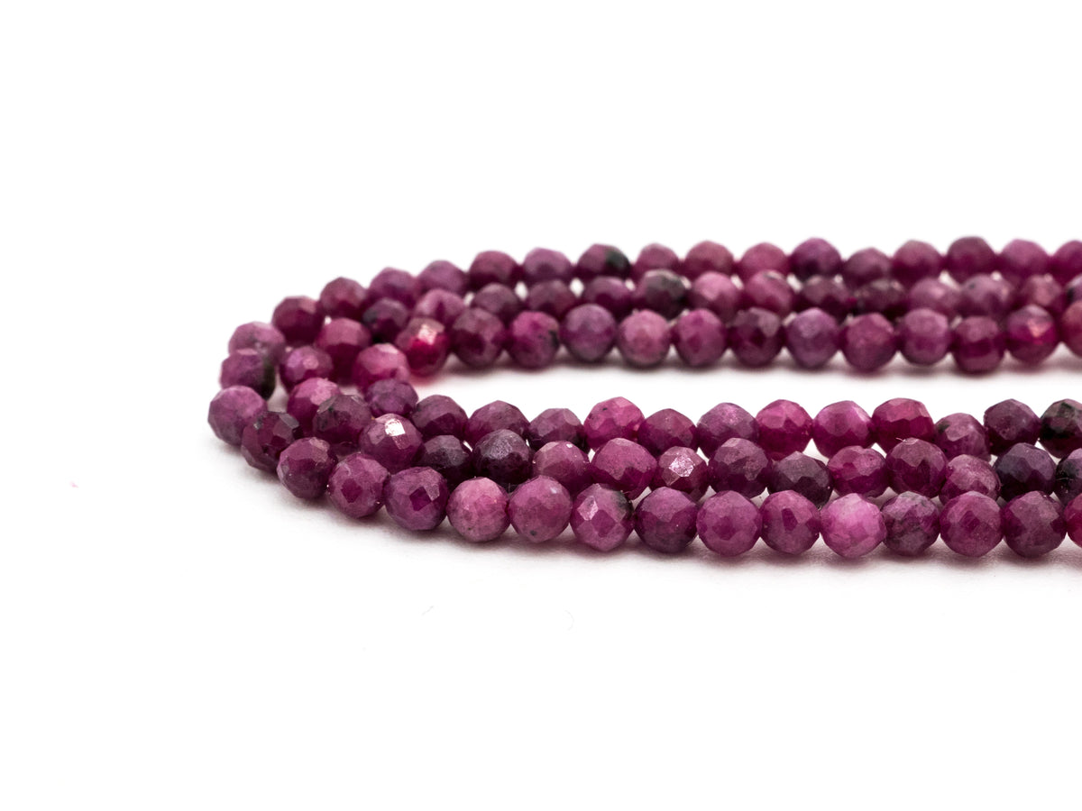 Ruby Faceted Round Bead Strand – 3mm, 15–16 Inches