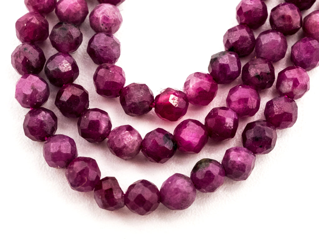 Ruby Faceted Round Bead Strand – 3mm, 15–16 Inches