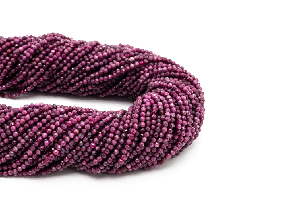 Ruby Faceted Round Bead Strand – 3mm, 15–16 Inches