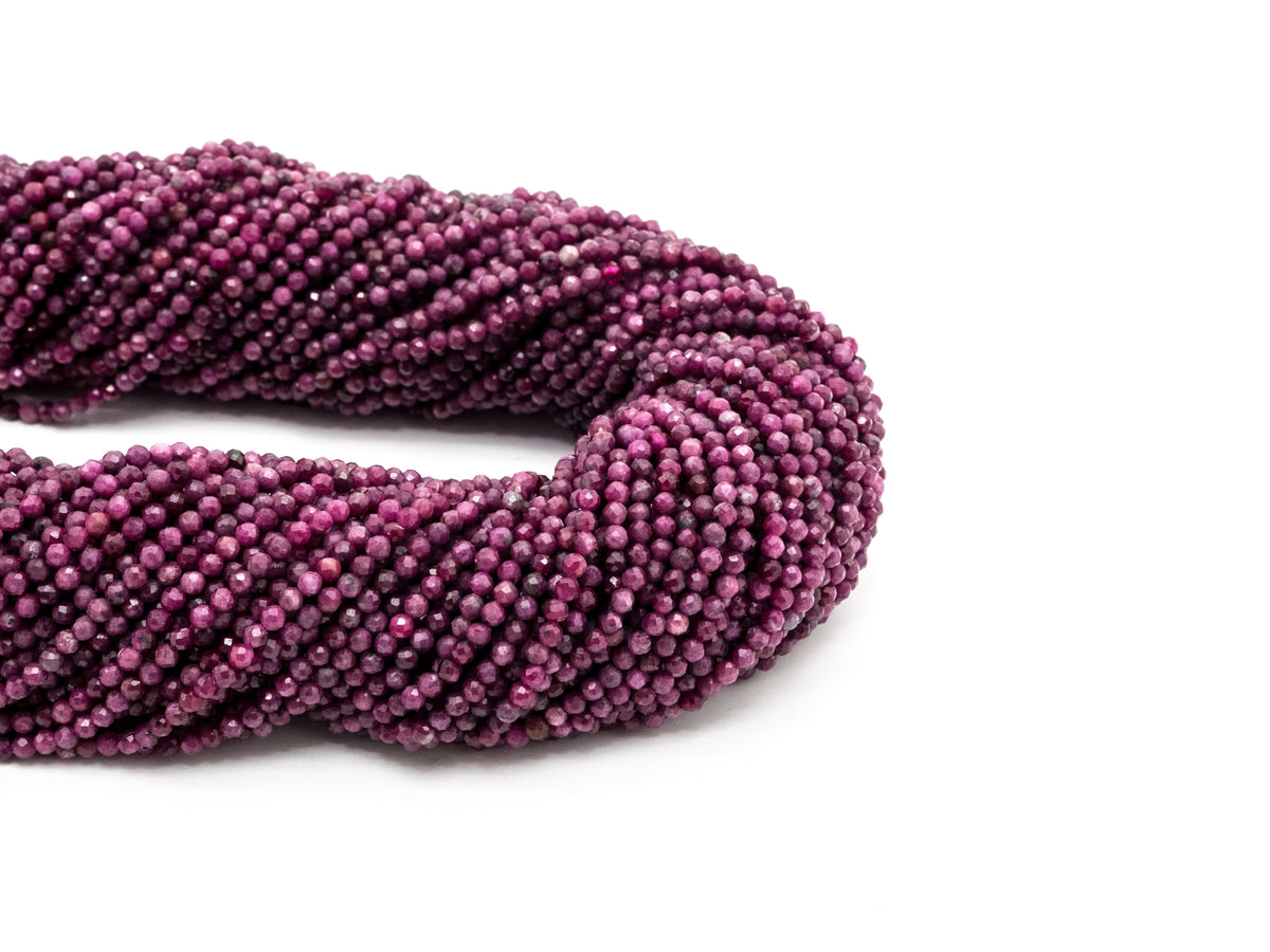Ruby Faceted Round Bead Strand – 3mm, 15–16 Inches