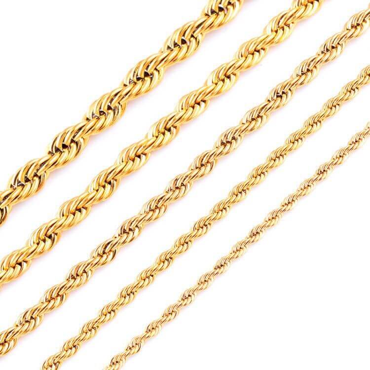 Double Rolo Rope Chain Small Size - Measures 2mm available in Waterproof Gold made from Stainless Steel sold by the Foot - CH 78SS/G