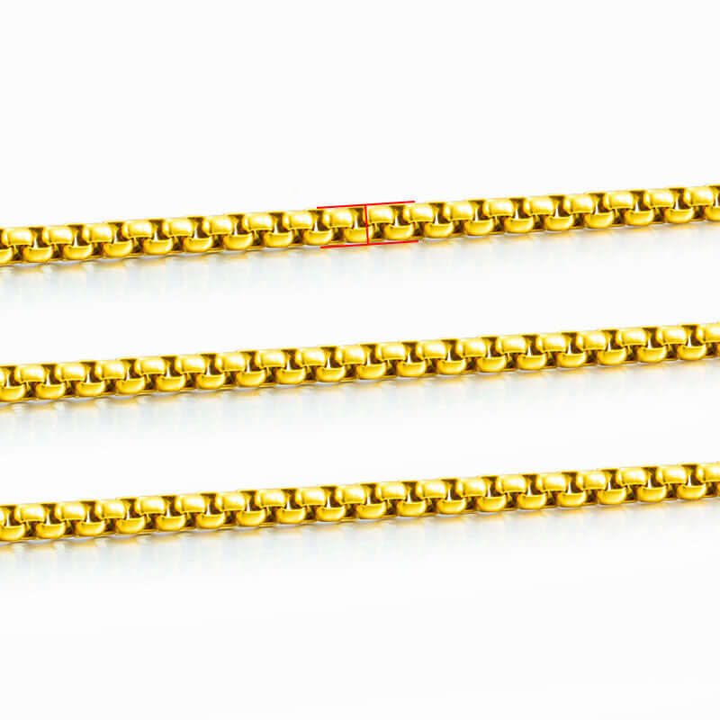 Venetian Box Chain measures 3mm available in Waterproof Gold sold by the Foot - CH 79SS/G