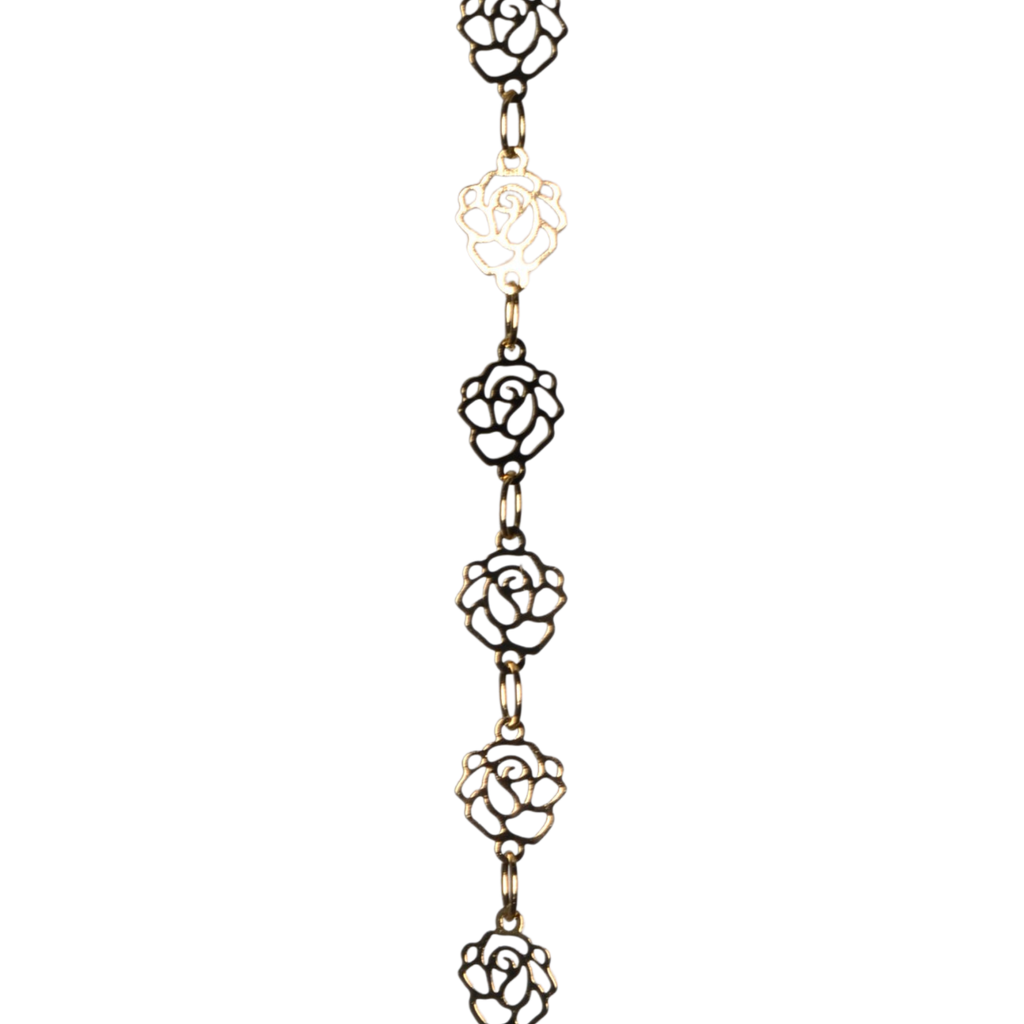 6.5mm Elegant Filigree Rose Chain - Made of Brass - Sold by the Foot - Ch-921