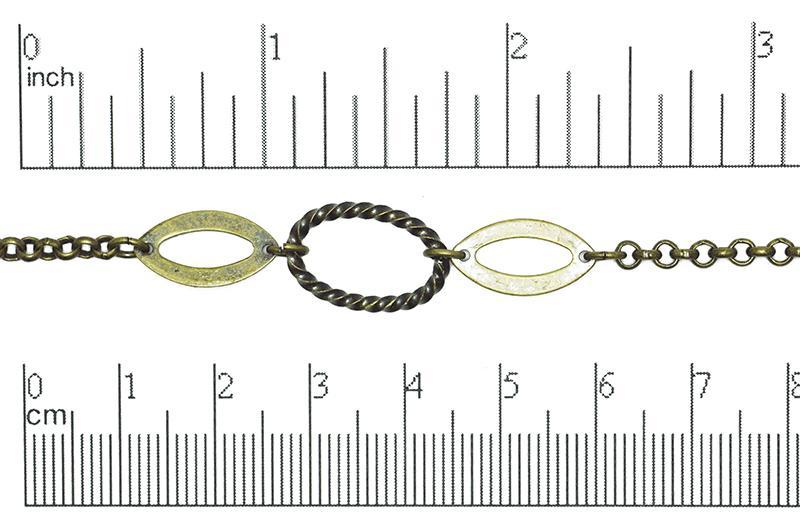 17mm x 12mm Oval Twisted Link Chain - Made of plated brass - Sold by the foot - Ch-50