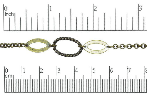 17mm x 12mm Oval Twisted Link Chain - Made of plated brass - Sold by the foot - Ch-50