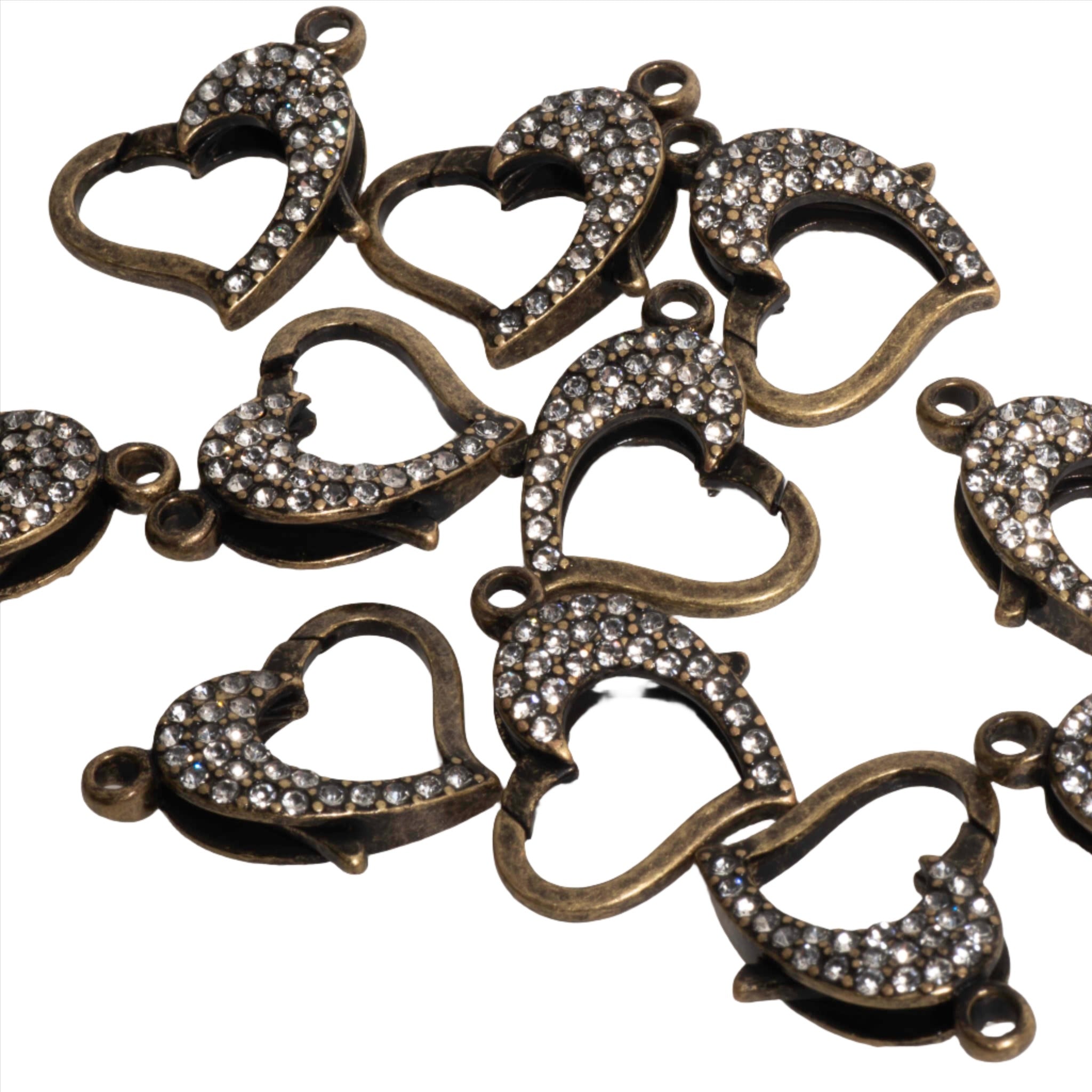 22mm x 16.5mm Pavé Crystal Heart Clasp - Made of Brass - Sold Individually - CL/28