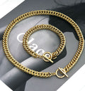 Gold-tone curb-link necklace and bracelet with round toggle clasps