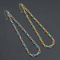 Gold-tone and silver-tone rectangular-link necklaces with multicolored enamel accents
