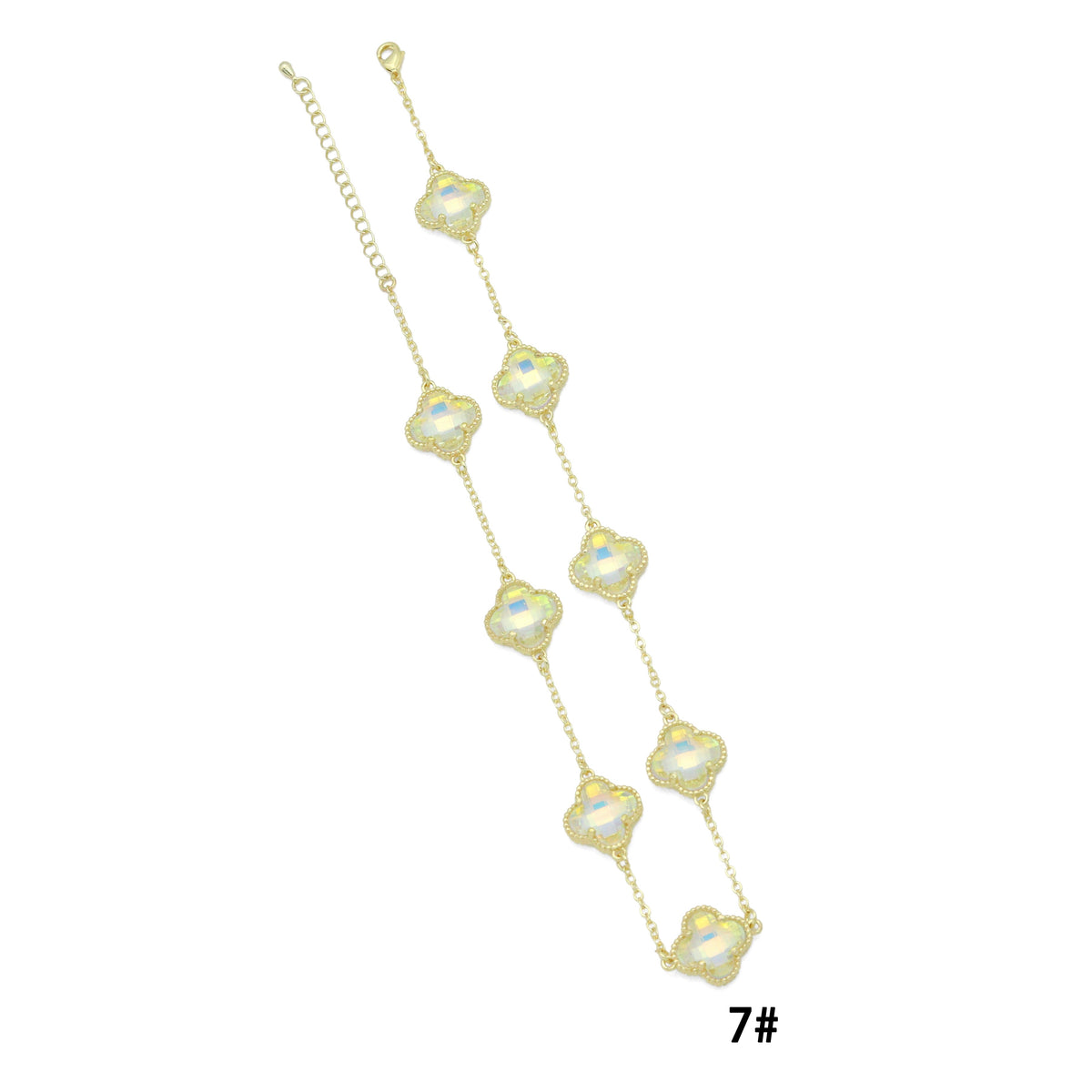 Pale iridescent crystal flower necklace labeled color 7