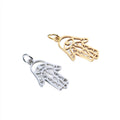 Hamsa Hand Charm with Filigree Eye Details - Measures 13mm x 24.5mm - Sold by the Piece - Available in Silver and Waterproof Gold - SSC6