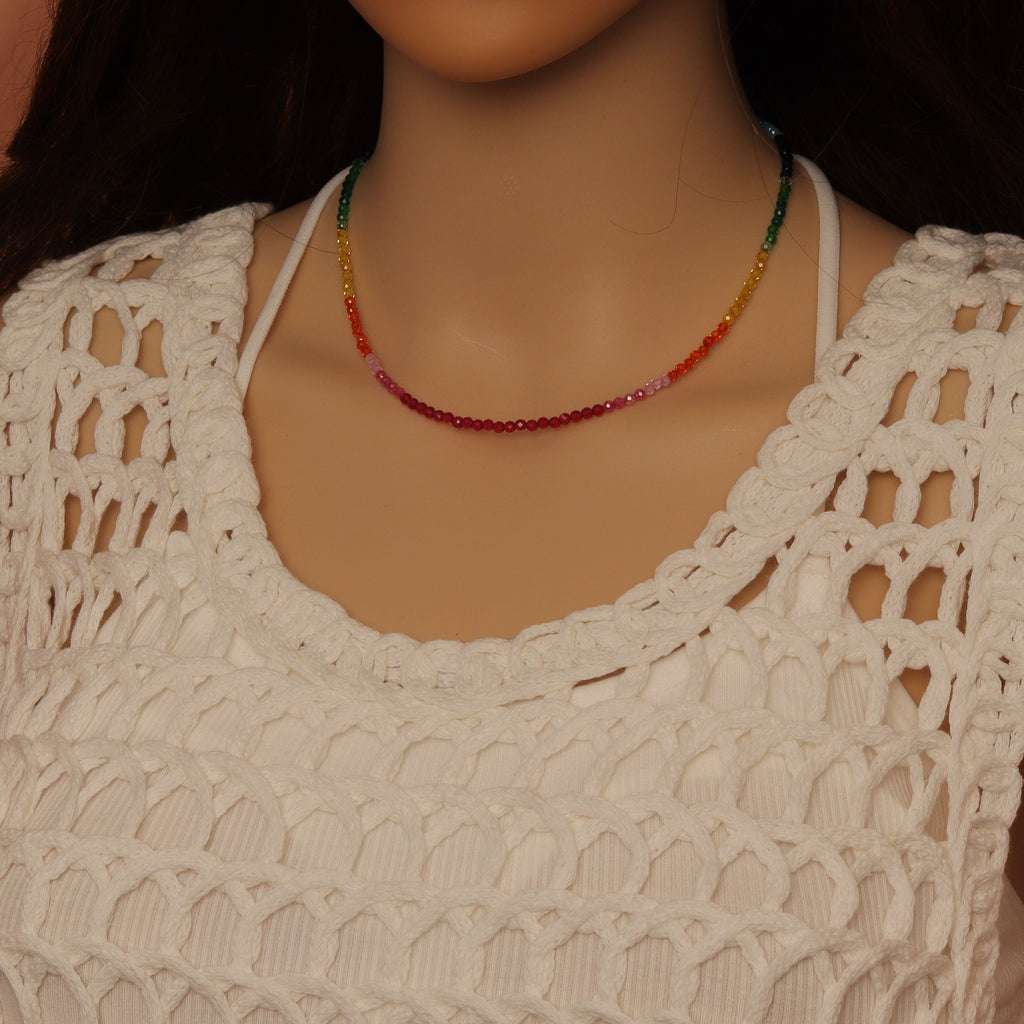 Rainbow bead necklace worn without a charm