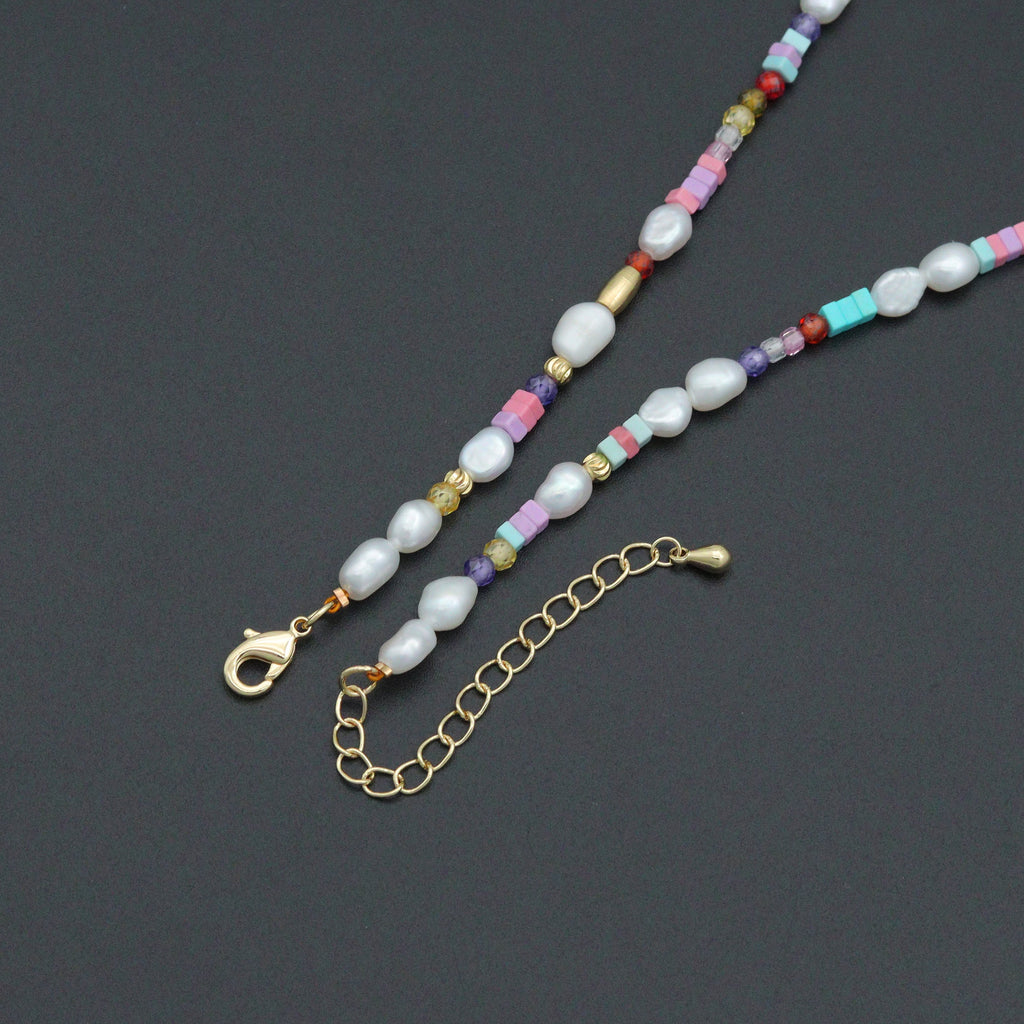 Pearl bead necklace gold-tone lobster clasp and extender chain
