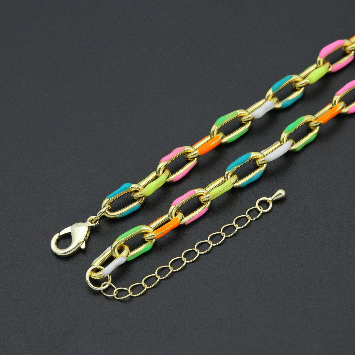 Colorful enamel chain necklace lobster clasp and extender