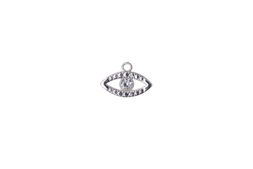 12.5mm x 9mm Cubic Zirconia Evil Eye Charm - Plated Brass - Sold Individually - K116