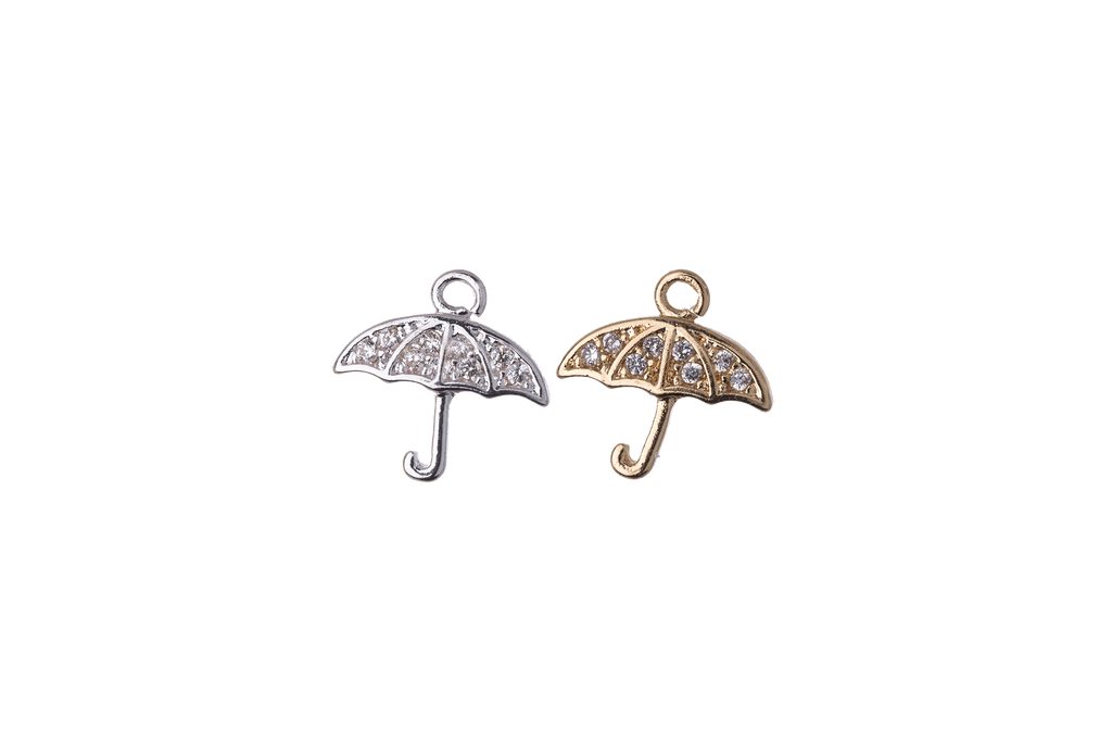 10mm x 10mm Cubic Zirconia Umbrella Charm - Plated Brass - Sold Individually - K119
