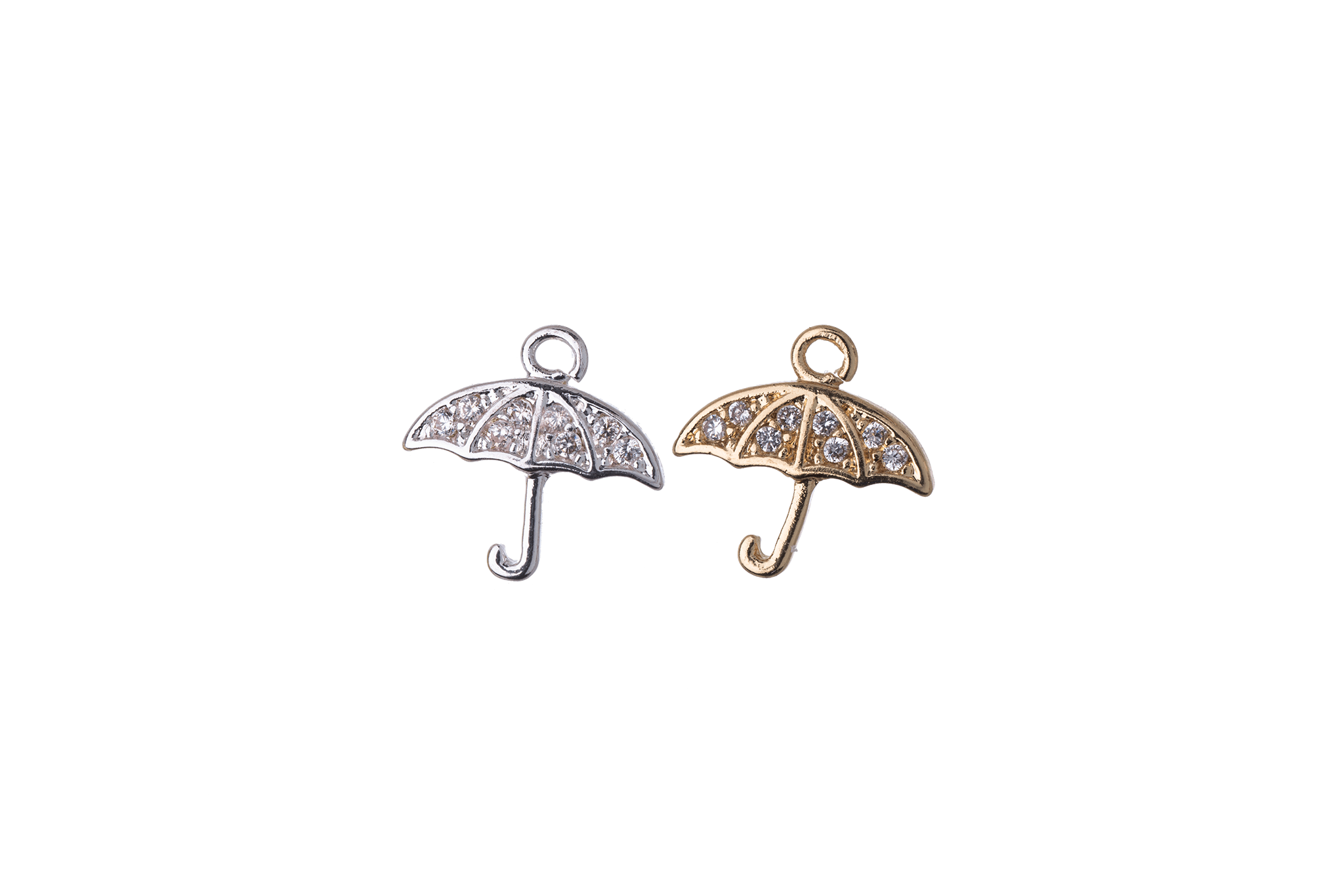 10mm x 10mm Cubic Zirconia Umbrella Charm - Plated Brass - Sold Individually - K119